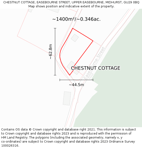 CHESTNUT COTTAGE, EASEBOURNE STREET, UPPER EASEBOURNE, MIDHURST, GU29 0BQ: Plot and title map