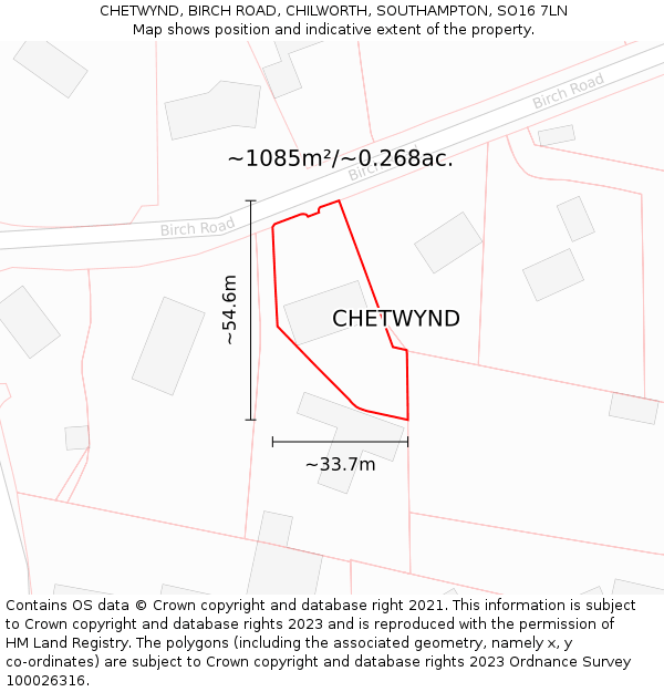 CHETWYND, BIRCH ROAD, CHILWORTH, SOUTHAMPTON, SO16 7LN: Plot and title map