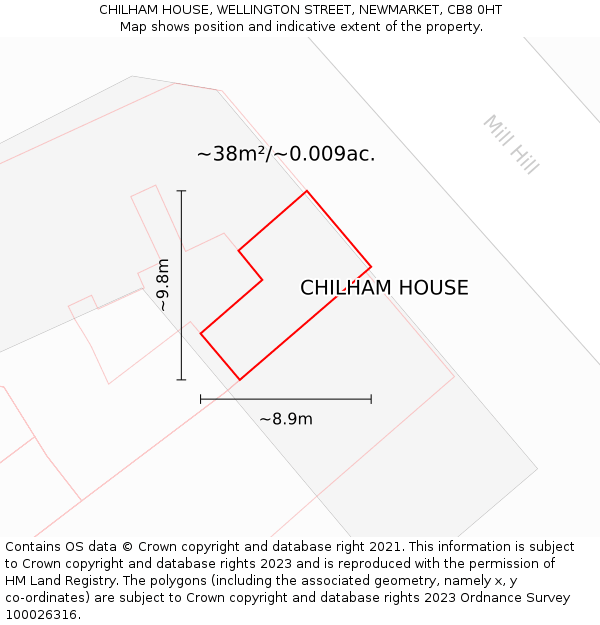 CHILHAM HOUSE, WELLINGTON STREET, NEWMARKET, CB8 0HT: Plot and title map