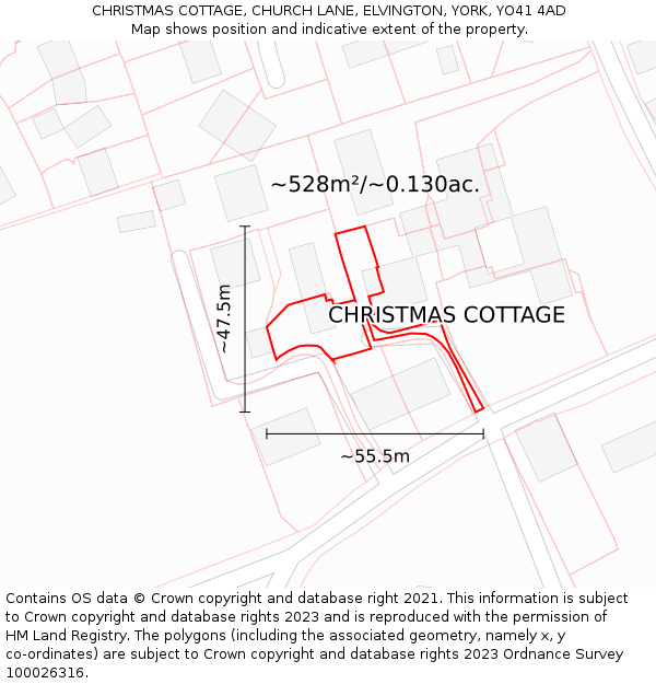CHRISTMAS COTTAGE, CHURCH LANE, ELVINGTON, YORK, YO41 4AD: Plot and title map