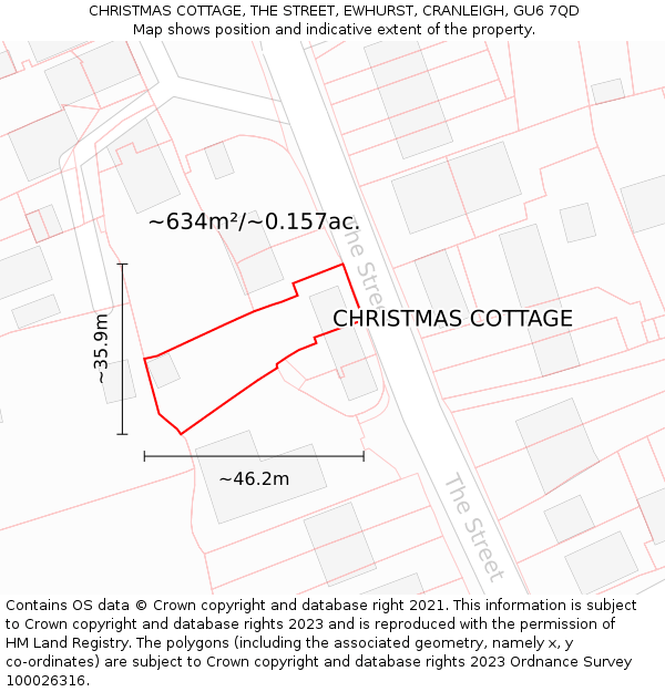 CHRISTMAS COTTAGE, THE STREET, EWHURST, CRANLEIGH, GU6 7QD: Plot and title map