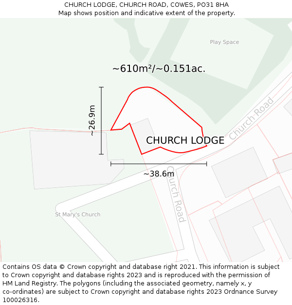 CHURCH LODGE, CHURCH ROAD, COWES, PO31 8HA: Plot and title map