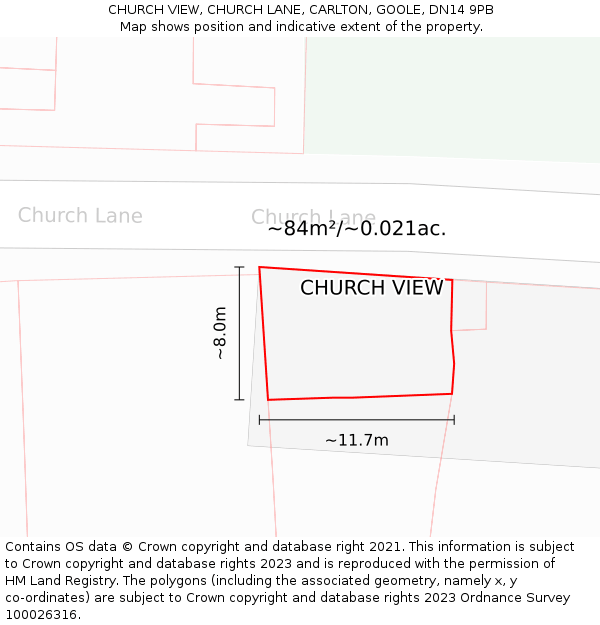 CHURCH VIEW, CHURCH LANE, CARLTON, GOOLE, DN14 9PB: Plot and title map