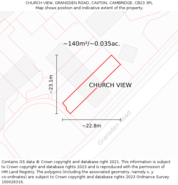 CHURCH VIEW, GRANSDEN ROAD, CAXTON, CAMBRIDGE, CB23 3PL: Plot and title map