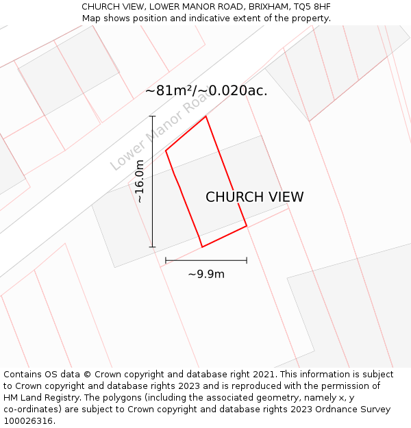 CHURCH VIEW, LOWER MANOR ROAD, BRIXHAM, TQ5 8HF: Plot and title map