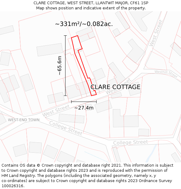 CLARE COTTAGE, WEST STREET, LLANTWIT MAJOR, CF61 1SP: Plot and title map