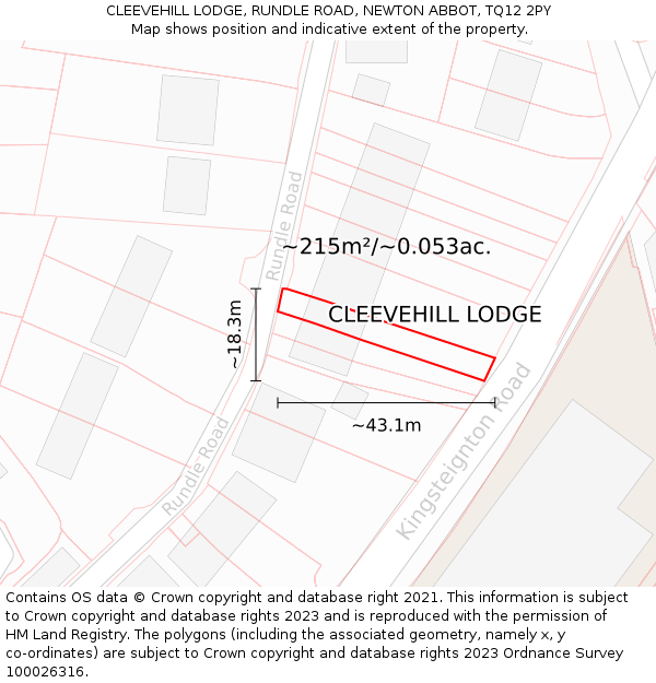 CLEEVEHILL LODGE, RUNDLE ROAD, NEWTON ABBOT, TQ12 2PY: Plot and title map