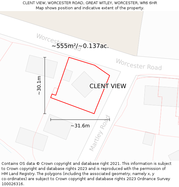 CLENT VIEW, WORCESTER ROAD, GREAT WITLEY, WORCESTER, WR6 6HR: Plot and title map