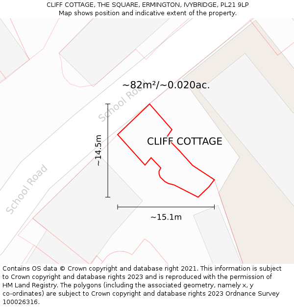 CLIFF COTTAGE, THE SQUARE, ERMINGTON, IVYBRIDGE, PL21 9LP: Plot and title map