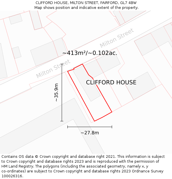 CLIFFORD HOUSE, MILTON STREET, FAIRFORD, GL7 4BW: Plot and title map