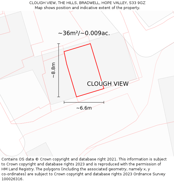 CLOUGH VIEW, THE HILLS, BRADWELL, HOPE VALLEY, S33 9GZ: Plot and title map