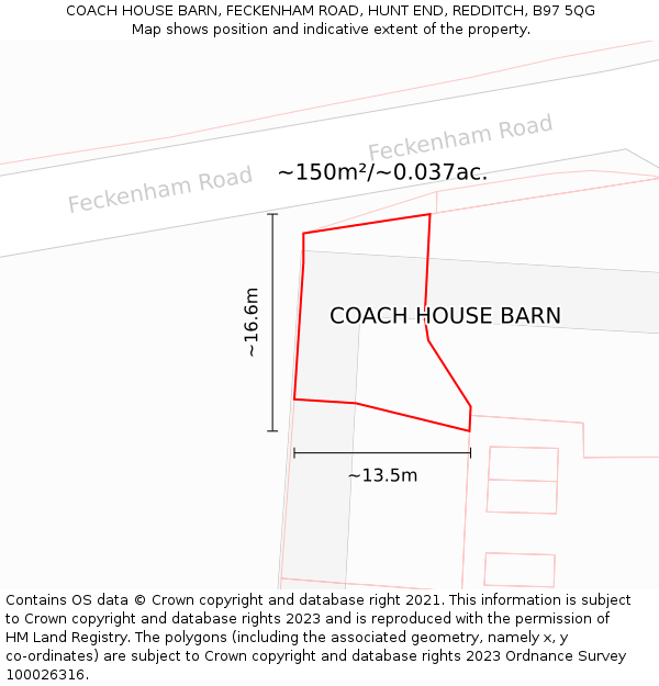 COACH HOUSE BARN, FECKENHAM ROAD, HUNT END, REDDITCH, B97 5QG: Plot and title map
