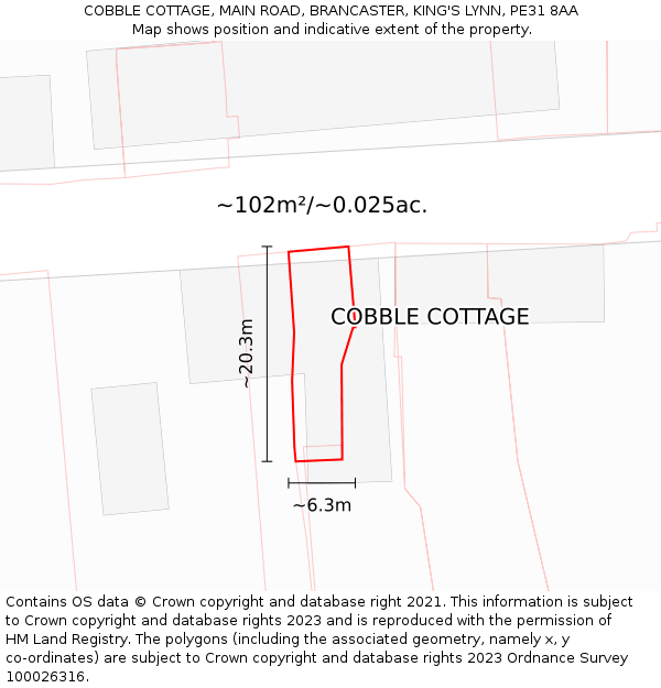 COBBLE COTTAGE, MAIN ROAD, BRANCASTER, KING'S LYNN, PE31 8AA: Plot and title map
