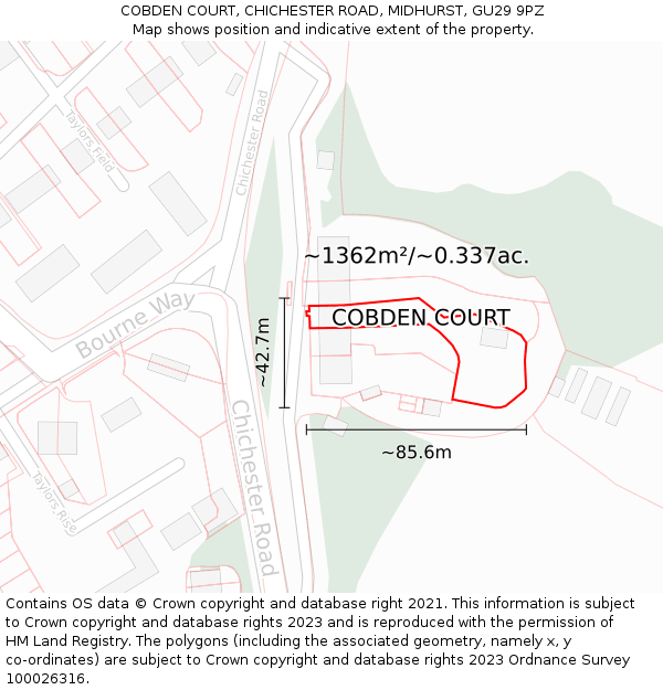 COBDEN COURT, CHICHESTER ROAD, MIDHURST, GU29 9PZ: Plot and title map