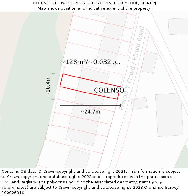 COLENSO, FFRWD ROAD, ABERSYCHAN, PONTYPOOL, NP4 8PJ: Plot and title map