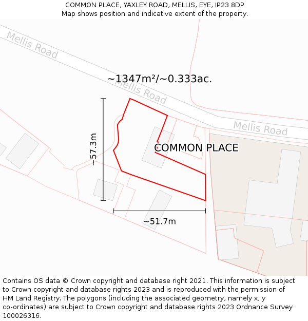 COMMON PLACE, YAXLEY ROAD, MELLIS, EYE, IP23 8DP: Plot and title map