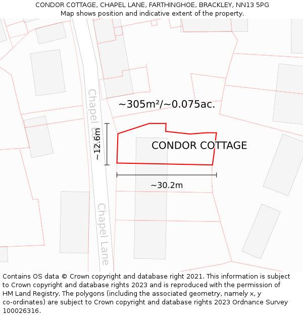 CONDOR COTTAGE, CHAPEL LANE, FARTHINGHOE, BRACKLEY, NN13 5PG: Plot and title map