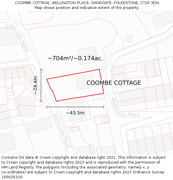 COOMBE COTTAGE, WELLINGTON PLACE, SANDGATE, FOLKESTONE, CT20 3DN: Plot and title map