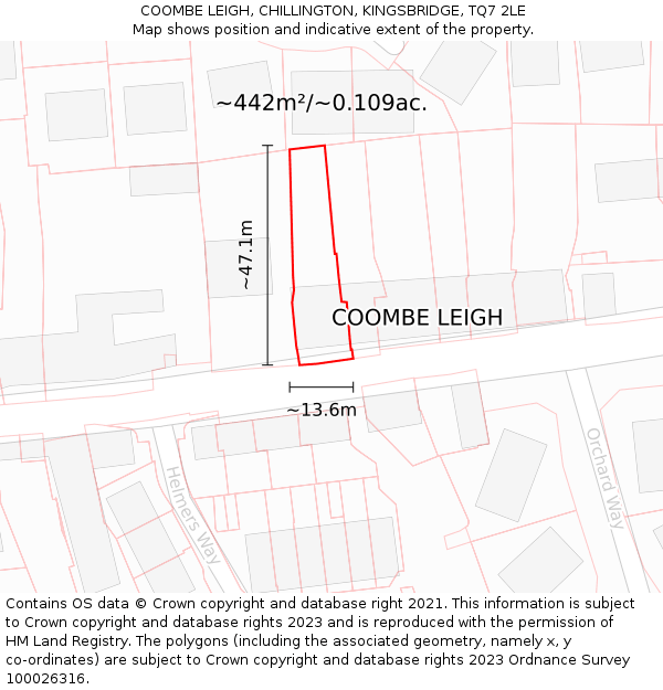 COOMBE LEIGH, CHILLINGTON, KINGSBRIDGE, TQ7 2LE: Plot and title map
