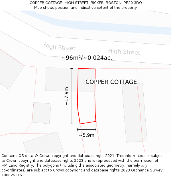 COPPER COTTAGE, HIGH STREET, BICKER, BOSTON, PE20 3DQ: Plot and title map