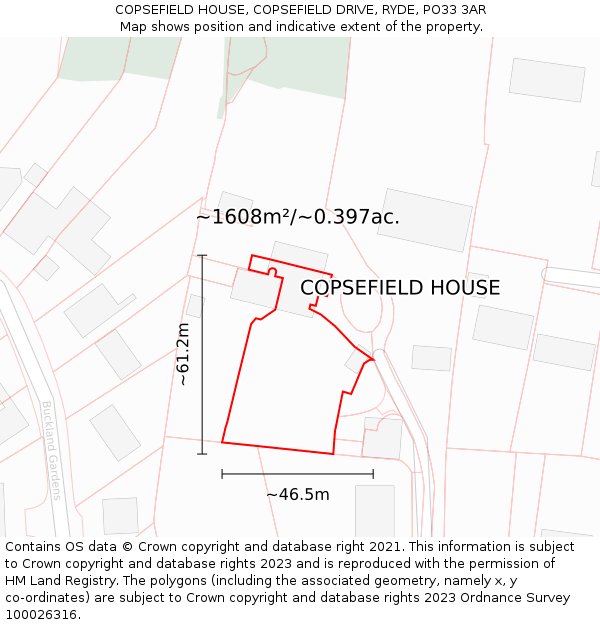 COPSEFIELD HOUSE, COPSEFIELD DRIVE, RYDE, PO33 3AR: Plot and title map