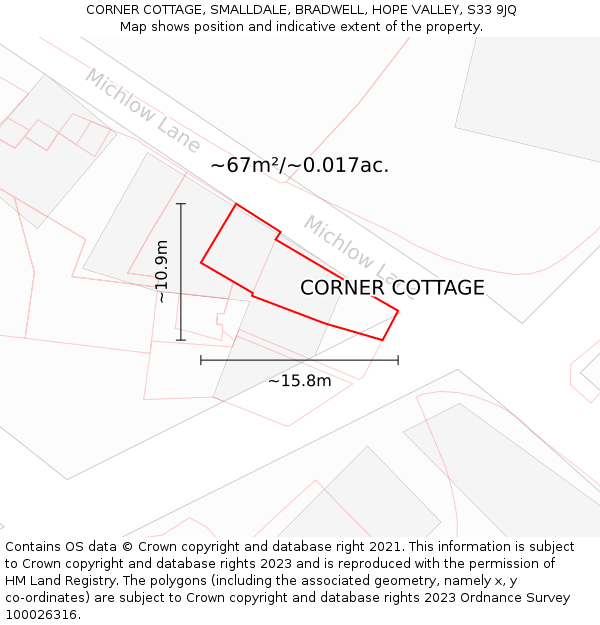 CORNER COTTAGE, SMALLDALE, BRADWELL, HOPE VALLEY, S33 9JQ: Plot and title map