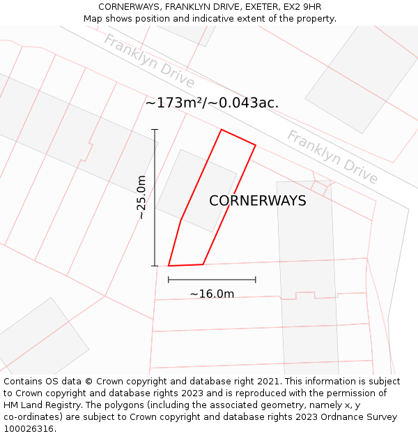 CORNERWAYS, FRANKLYN DRIVE, EXETER, EX2 9HR: Plot and title map