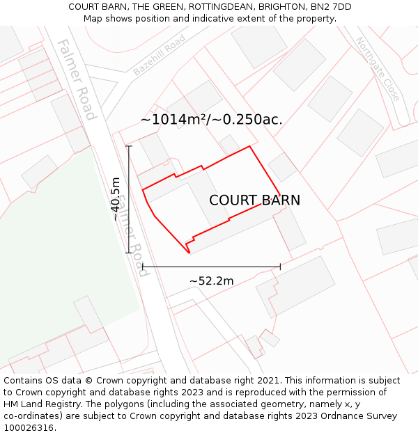 COURT BARN, THE GREEN, ROTTINGDEAN, BRIGHTON, BN2 7DD: Plot and title map