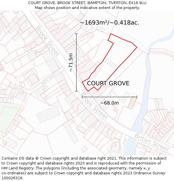 COURT GROVE, BROOK STREET, BAMPTON, TIVERTON, EX16 9LU: Plot and title map