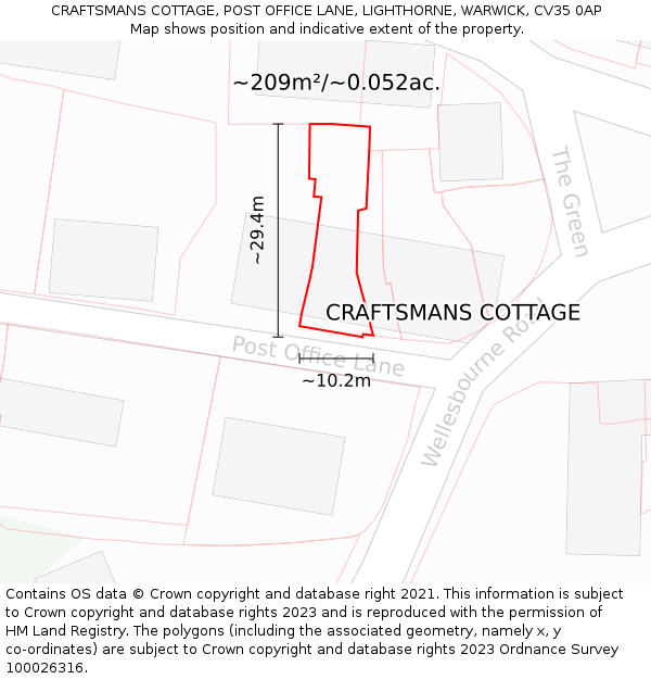 CRAFTSMANS COTTAGE, POST OFFICE LANE, LIGHTHORNE, WARWICK, CV35 0AP: Plot and title map