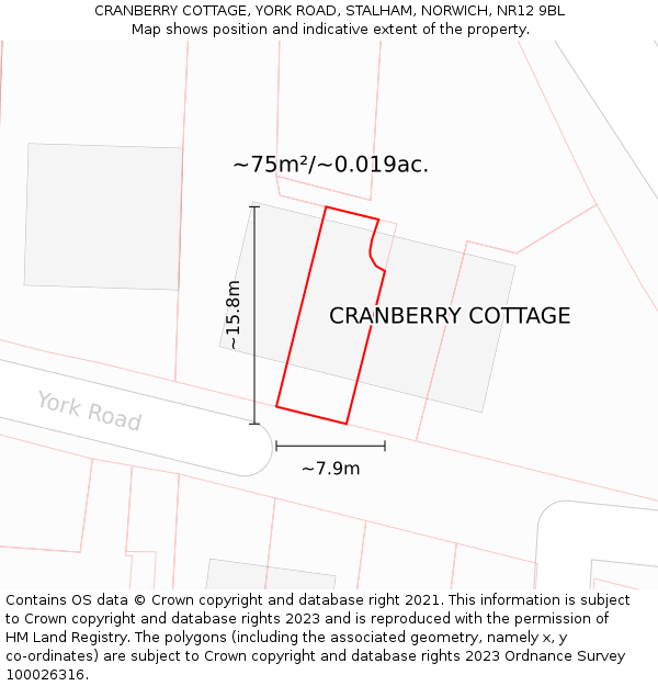 CRANBERRY COTTAGE, YORK ROAD, STALHAM, NORWICH, NR12 9BL: Plot and title map