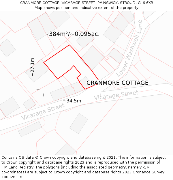CRANMORE COTTAGE, VICARAGE STREET, PAINSWICK, STROUD, GL6 6XR: Plot and title map