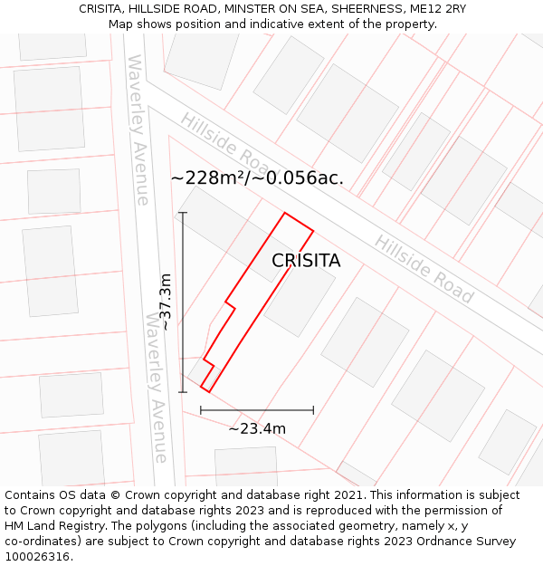 CRISITA, HILLSIDE ROAD, MINSTER ON SEA, SHEERNESS, ME12 2RY: Plot and title map