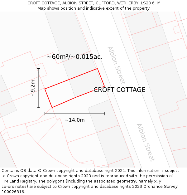 CROFT COTTAGE, ALBION STREET, CLIFFORD, WETHERBY, LS23 6HY: Plot and title map