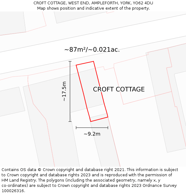 CROFT COTTAGE, WEST END, AMPLEFORTH, YORK, YO62 4DU: Plot and title map