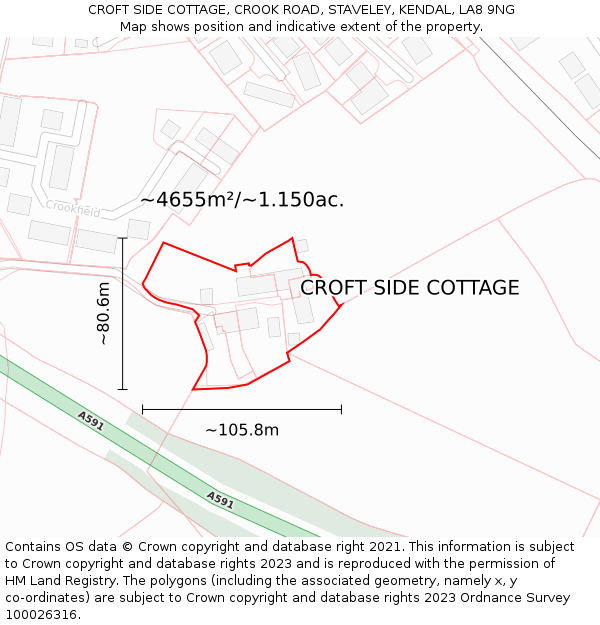 CROFT SIDE COTTAGE, CROOK ROAD, STAVELEY, KENDAL, LA8 9NG: Plot and title map