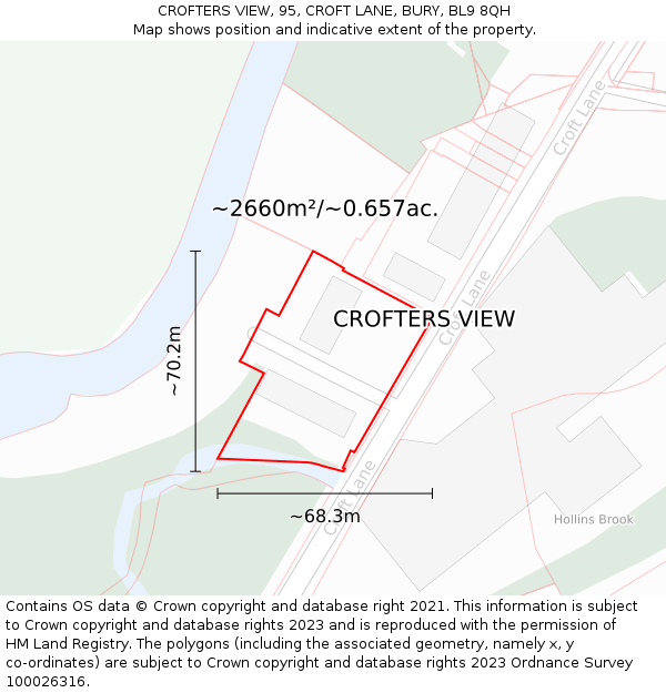 CROFTERS VIEW, 95, CROFT LANE, BURY, BL9 8QH: Plot and title map