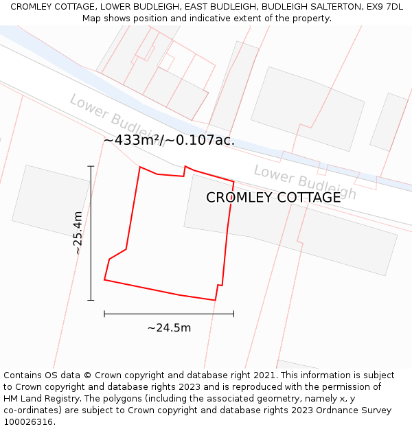 CROMLEY COTTAGE, LOWER BUDLEIGH, EAST BUDLEIGH, BUDLEIGH SALTERTON, EX9 7DL: Plot and title map
