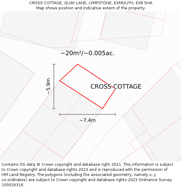 CROSS COTTAGE, QUAY LANE, LYMPSTONE, EXMOUTH, EX8 5HA: Plot and title map