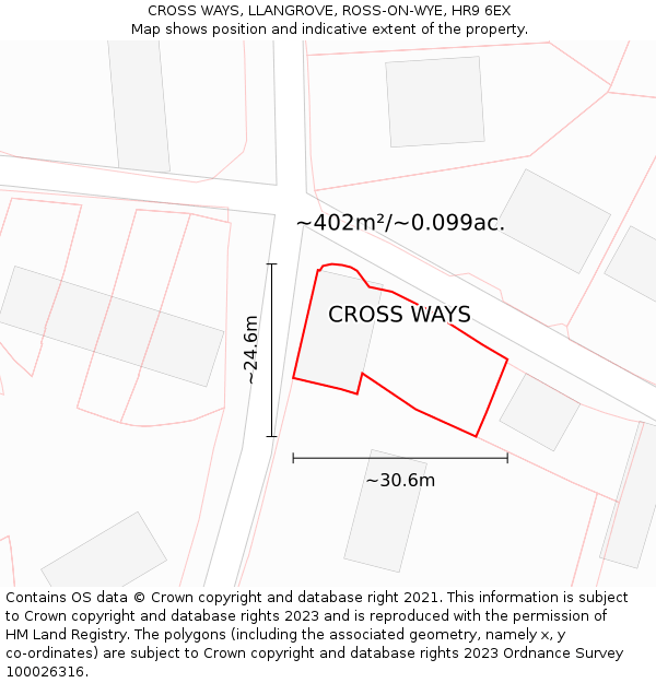 CROSS WAYS, LLANGROVE, ROSS-ON-WYE, HR9 6EX: Plot and title map