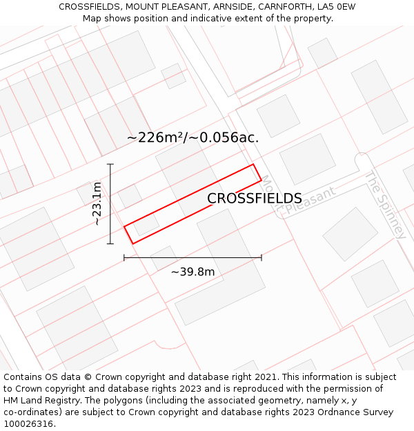 CROSSFIELDS, MOUNT PLEASANT, ARNSIDE, CARNFORTH, LA5 0EW: Plot and title map