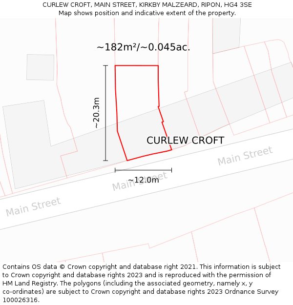 CURLEW CROFT, MAIN STREET, KIRKBY MALZEARD, RIPON, HG4 3SE: Plot and title map