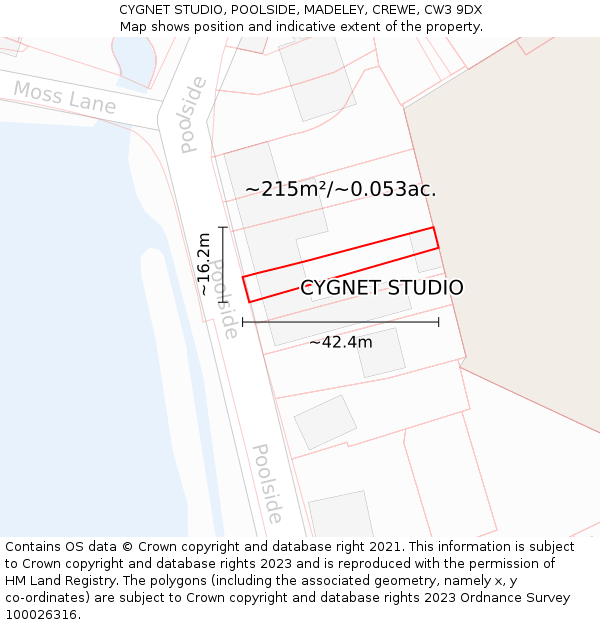 CYGNET STUDIO, POOLSIDE, MADELEY, CREWE, CW3 9DX: Plot and title map
