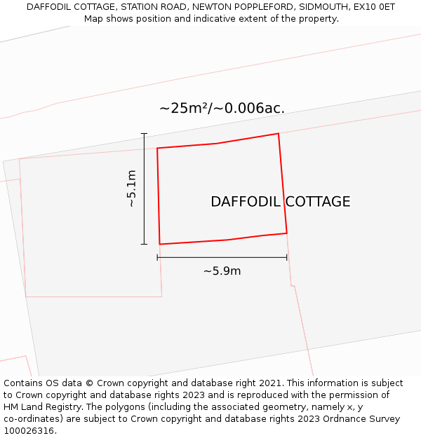 DAFFODIL COTTAGE, STATION ROAD, NEWTON POPPLEFORD, SIDMOUTH, EX10 0ET: Plot and title map