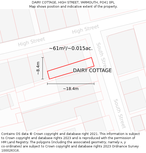 DAIRY COTTAGE, HIGH STREET, YARMOUTH, PO41 0PL: Plot and title map