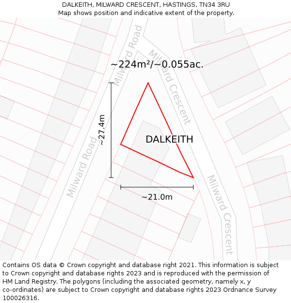 DALKEITH, MILWARD CRESCENT, HASTINGS, TN34 3RU: Plot and title map