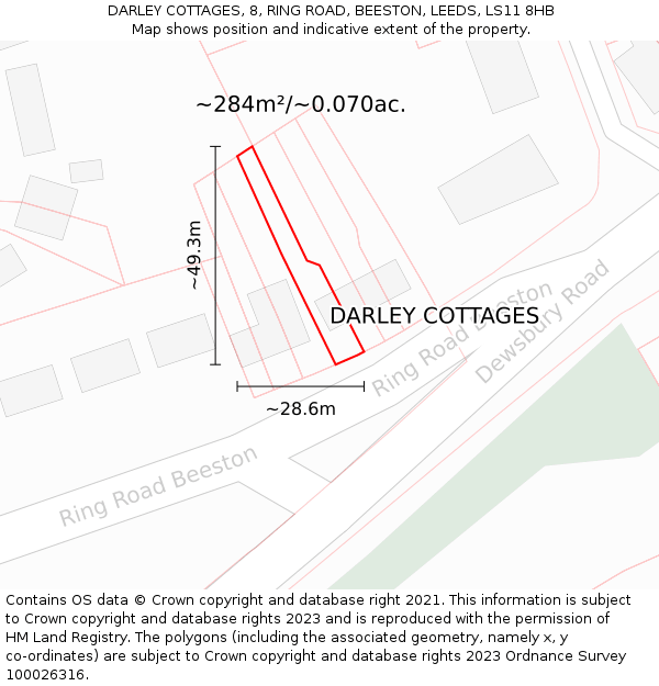 DARLEY COTTAGES, 8, RING ROAD, BEESTON, LEEDS, LS11 8HB: Plot and title map
