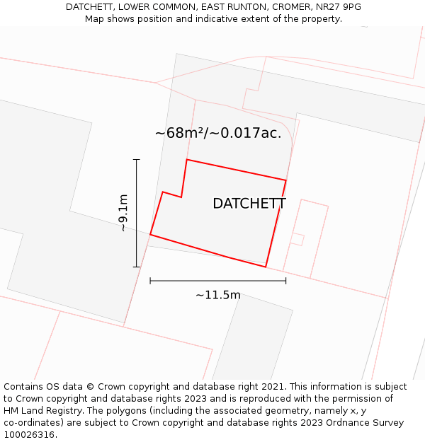 DATCHETT, LOWER COMMON, EAST RUNTON, CROMER, NR27 9PG: Plot and title map