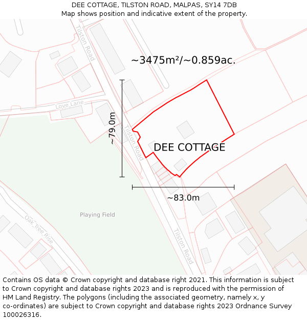 DEE COTTAGE, TILSTON ROAD, MALPAS, SY14 7DB: Plot and title map