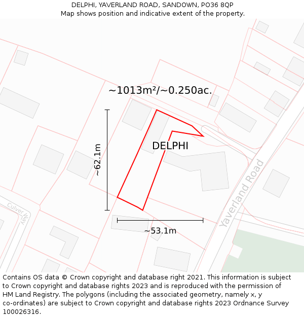 DELPHI, YAVERLAND ROAD, SANDOWN, PO36 8QP: Plot and title map